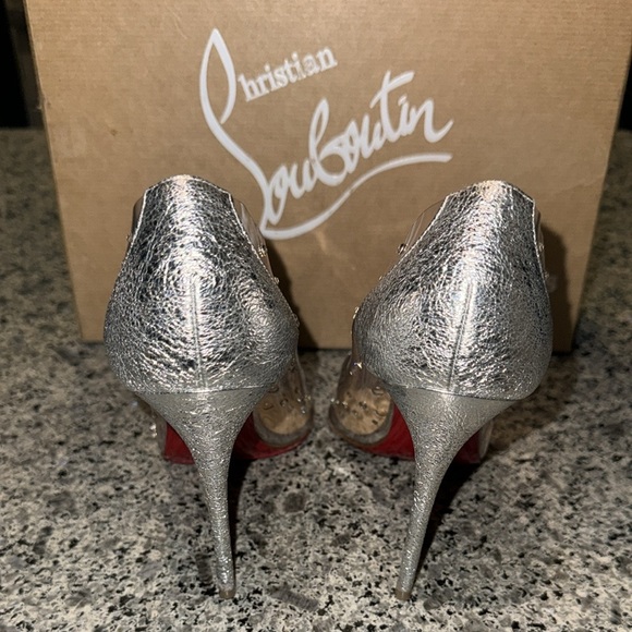 Christian Louboutin Degrastrass PVC 100/Specchio Rhinestone Clear/Silver Heels - Picture 9 of 14